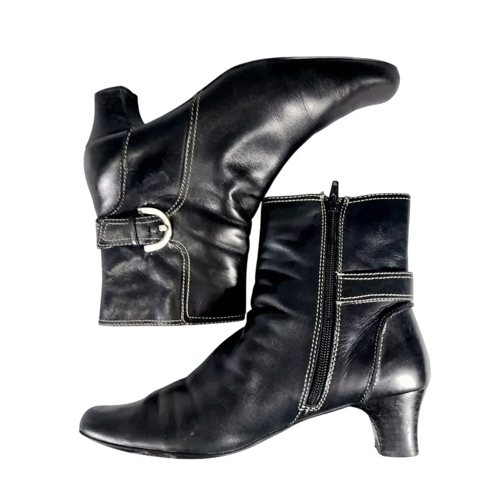 CHADWICKS! BLACK GENUINE LEATHER MODIFIED SQUARE TOE, BUCKLE, ZIP BOOTS! SZ 8M